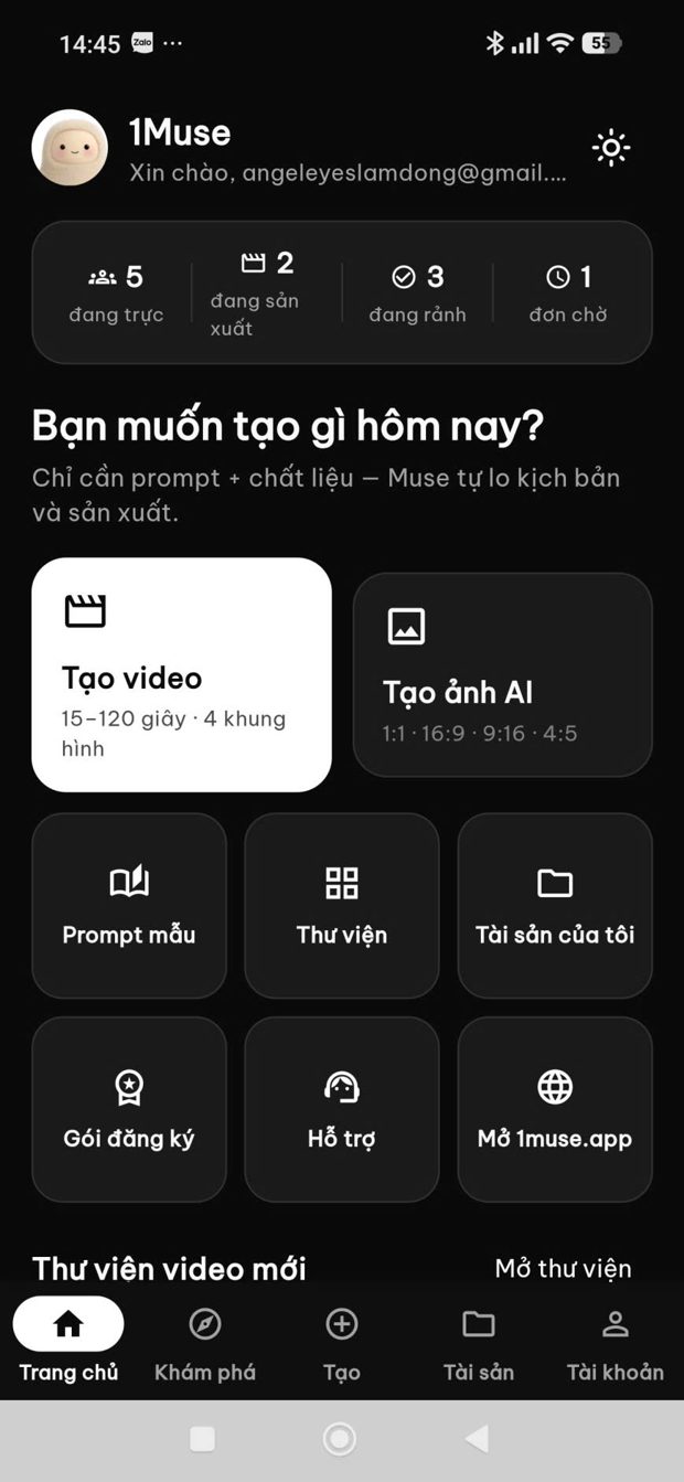 Màn hình chính app 1Muse